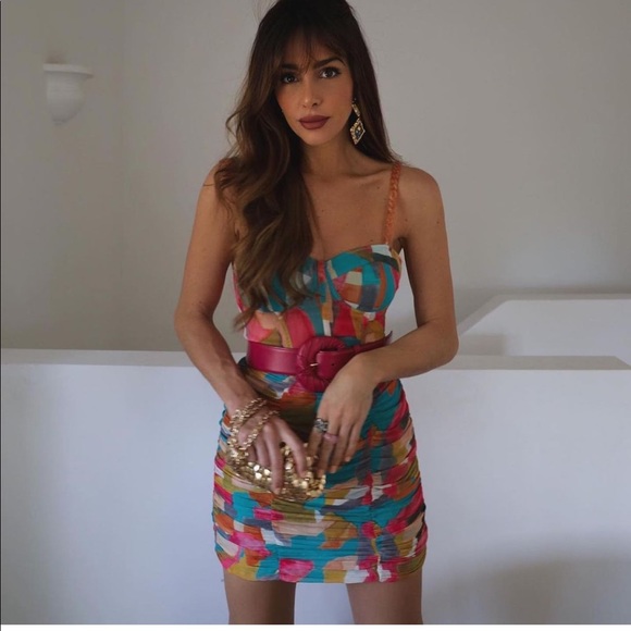 Zara 2022 chain strap multicolored printed dress - Picture 2 of 16